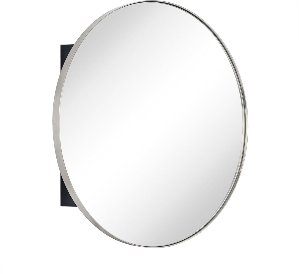 Surface Mount Brushed Nickel Round CircleBathroom Medicine Cabinet with Mirror Circlular Shaped Stainless Steel Metal Framed Medicine Cabinets Bathroom Cabinet with Mirror 24'' Diameter