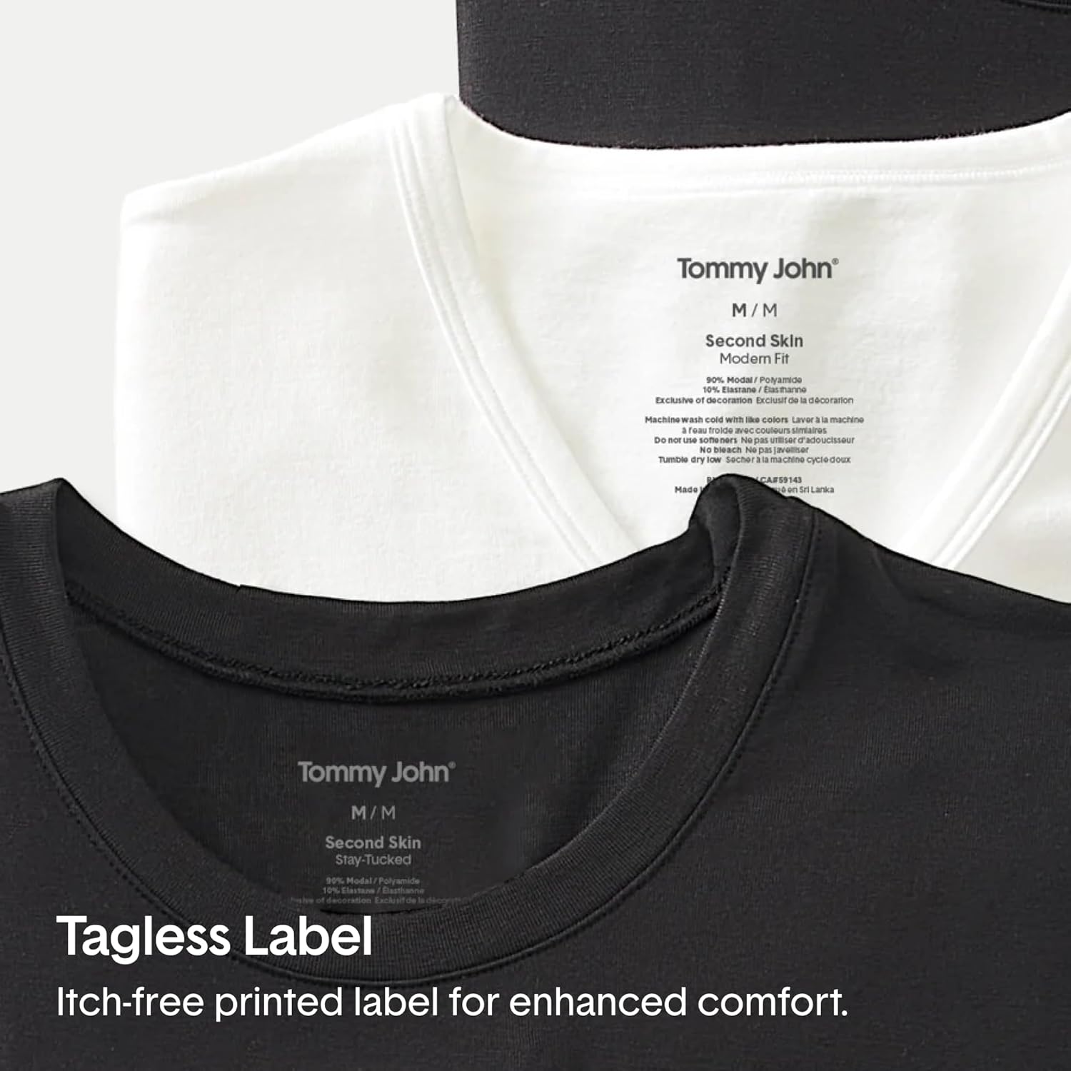 Tommy John Men's High V Neck Undershirt, Second Skin Fabric, Slim Fit T-Shirt with Stay Tuck Design