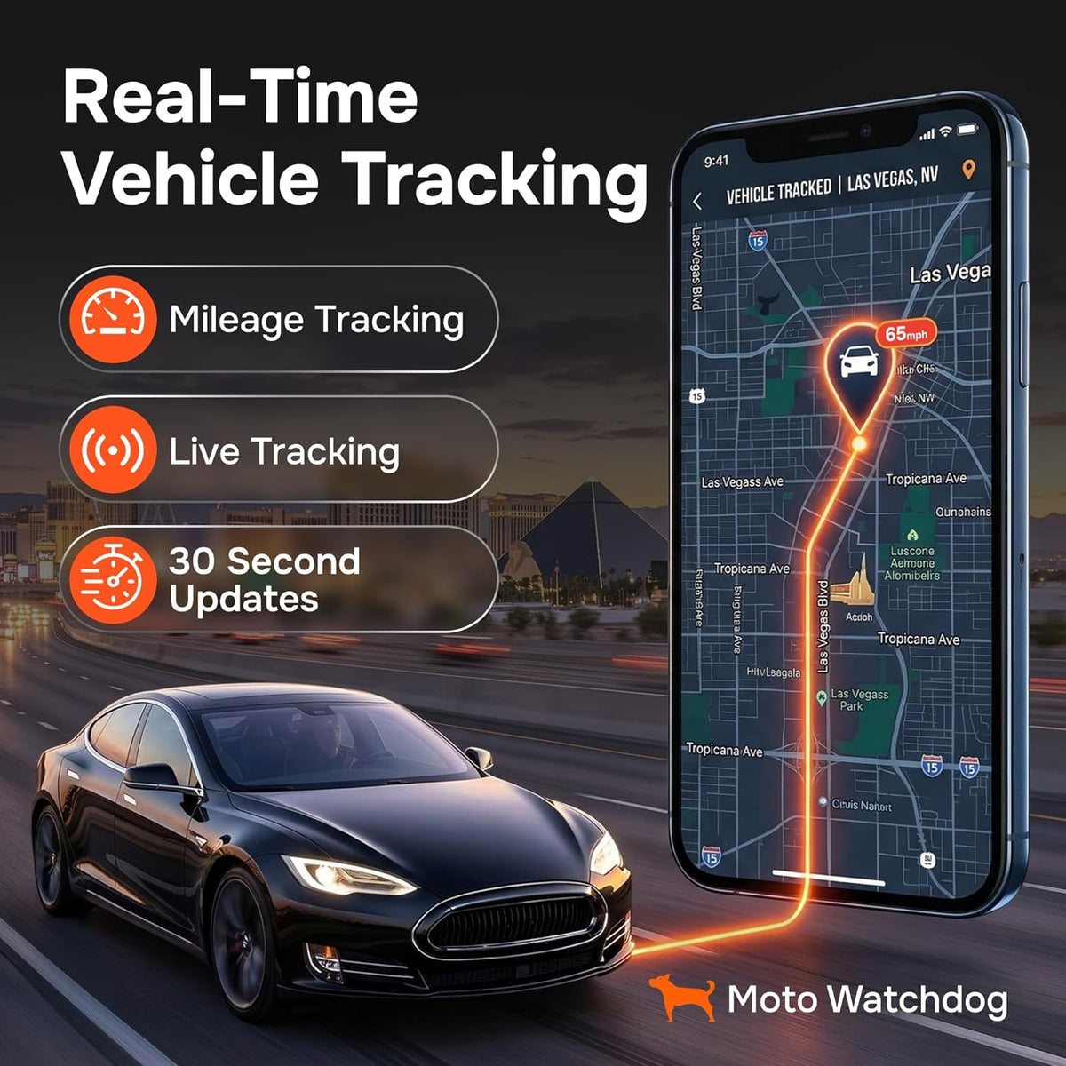 GPS Tracker for Vehicles, No Subscription with Real-Time Location, Mileage Tracking, Speeding Monitoring, Route History, Geofence, OBD, for Fleets & Families, USA, Any Vehicle 1998+, Moto Watchdog