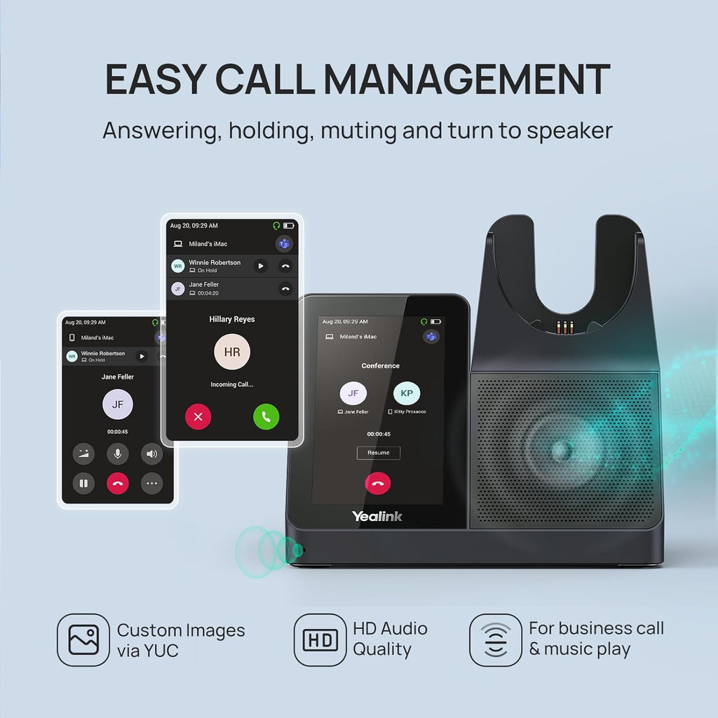 Yealink WH68 Workstation DECT Wireless Headset with 4" Touch Screen, 4 Mic Hybrid ANC, 606ft Range, All in One Workstation with Speaker, 3X USB Hub Office Headset for Desk Phone, Computer, Cellphone