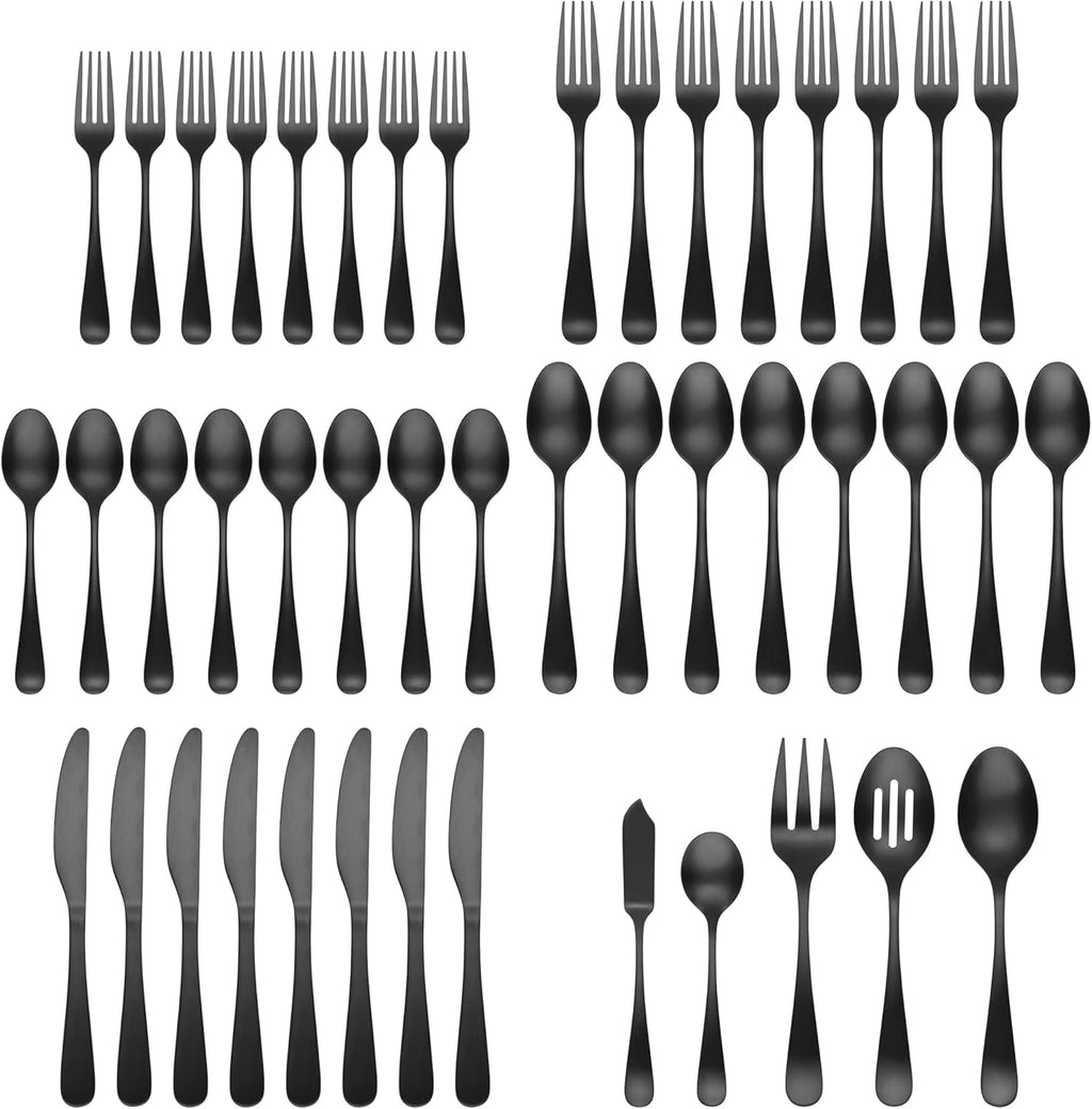 Cambridge Silverware Set, Rhiannon Black Satin 45-Piece Flatware Set, Service For 8, 18/0 Stainless Steel, Dishwasher Safe, Flatware Cutlery Sets, Utensils, Knives Spoons And Forks (Black, 45 Pieces)
