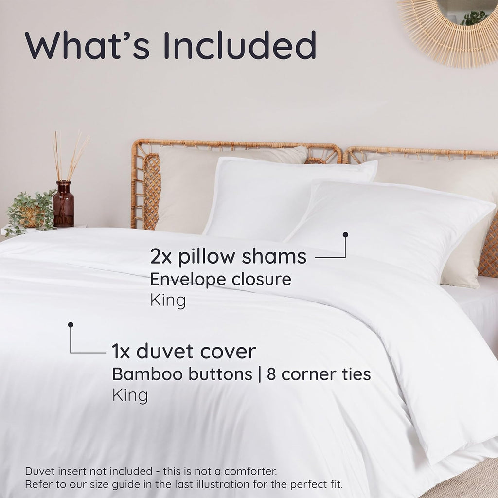 Bambaw 100% Viscose Derived from Bamboo Duvet Cover King Size Set – 3pcs, Cooling Duvet Cover King for Hot Sleepers, Soft, Luxury Bedding, No Comforter (White)