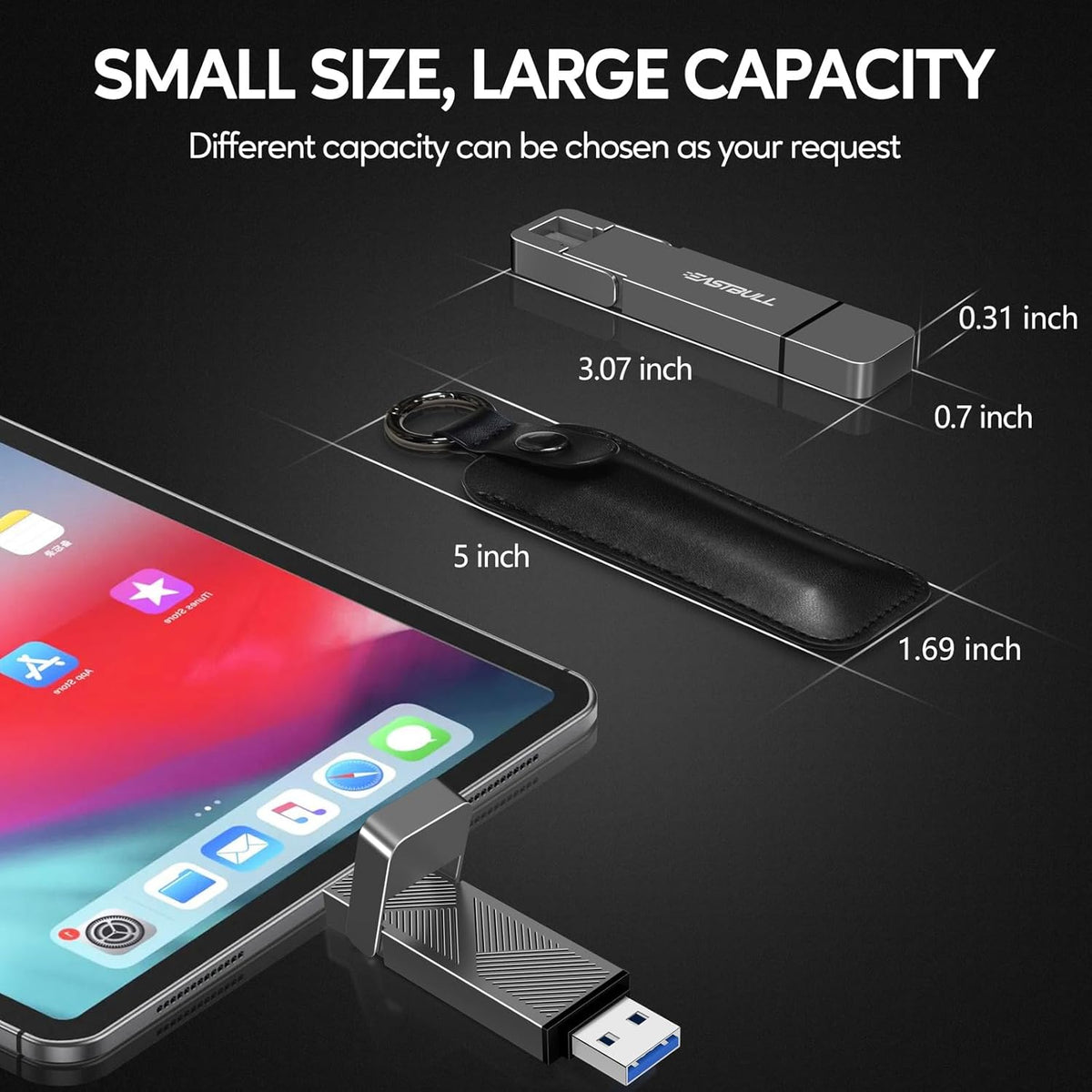 EASTBULL 1TB USB3.2 Drive Up to 550MB/s High Speed External SSD 2-in-1 USB-C+USB-A 3.2 Gen1 Dual Drive for iPhone 15/PC/Windows (Grey, with a Bag)