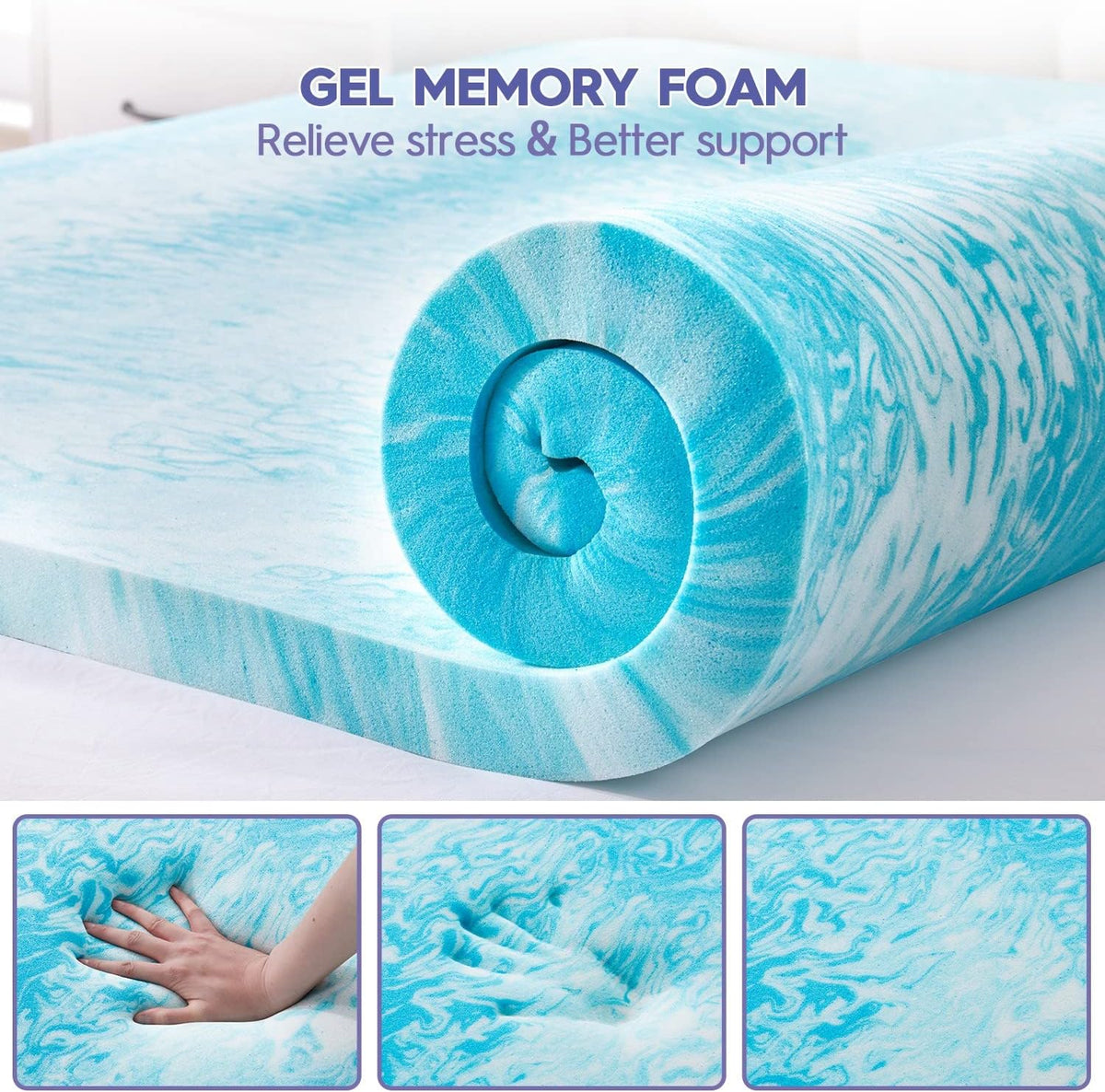 ABENE Queen Size Dual Layer 3 Inch Memory Foam Mattress Topper, 2 Inch Gel Memory Foam Plus 1 Inch Down Alternative Pillowtop Mattress Pad Cover, Thick Soft Bed Topper Support for Back Pain