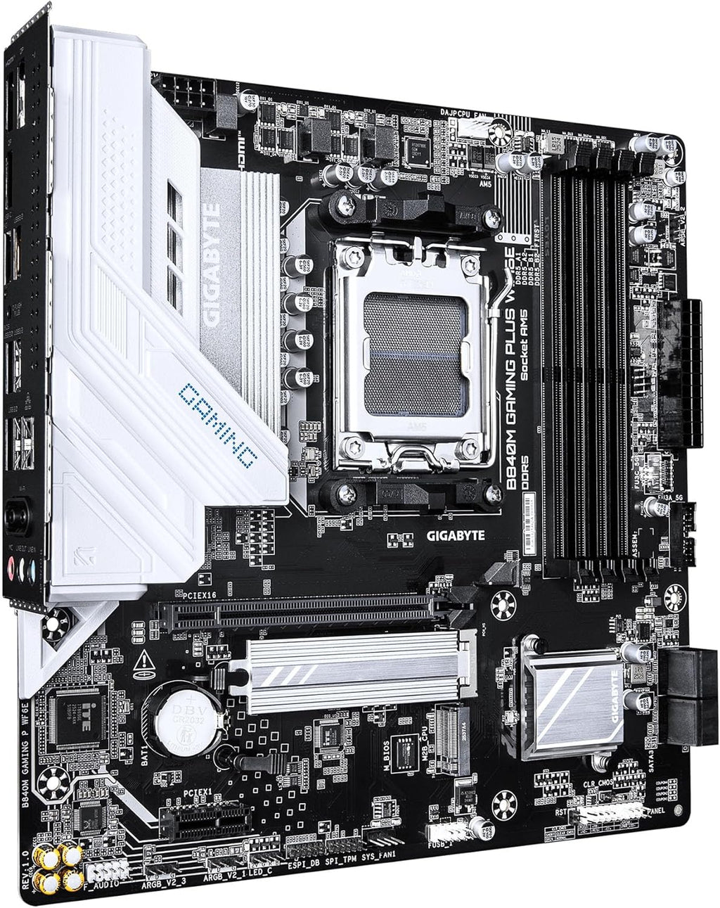 GIGABYTE B840M GAMING PLUS WIFI6E AMD AM5 mATX Motherboard, Support Ryzen 9000/8000/7000 Series, 8+2+2 Power Phase, DDR5, 2x M.2, PCIe 4.0, USB-C 3.2 Gen 1, WiFi 6E, GbE LAN, EZ-Latch, 3-Year Warranty
