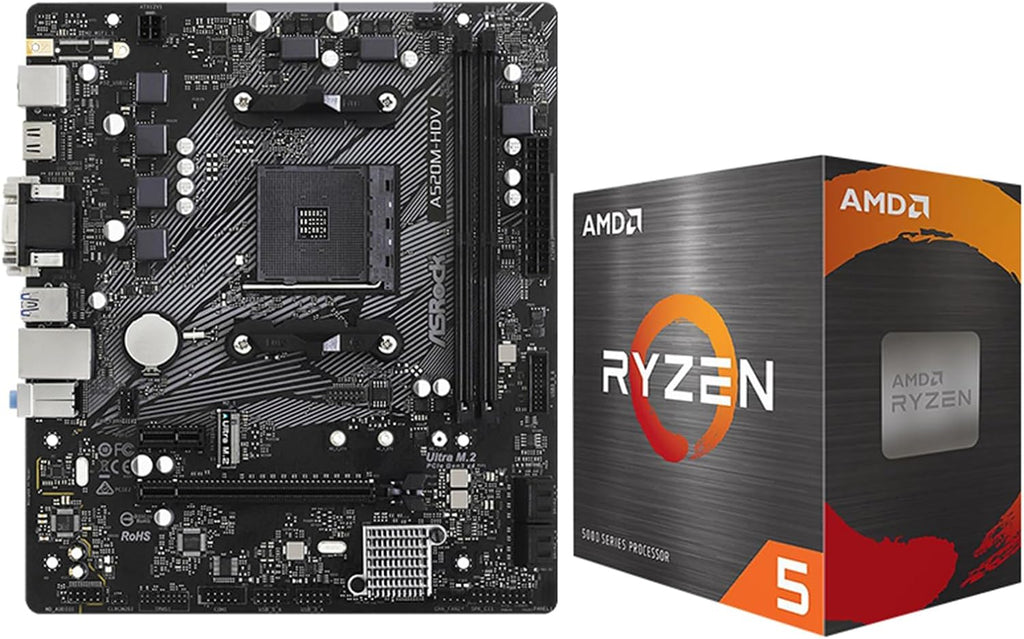MICRO CENTER AMD Ryzen 5 5500 Desktop Processor with ASRock A520M-HDV AM4 DDR4 Motherboard