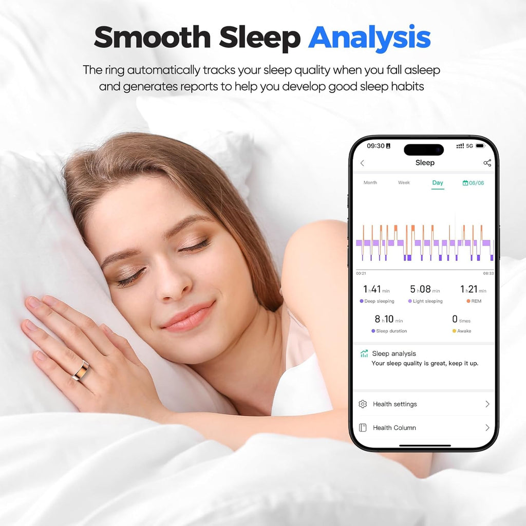 BIEMHA IP68 Waterproof Smart Ring - Fitness & Health Tracker with Sleep/Exercise Monitoring, Unisex for Women Men, iOS & Android Compatible, Long Lasting Battery Life, No Subscription (Silver, 7)