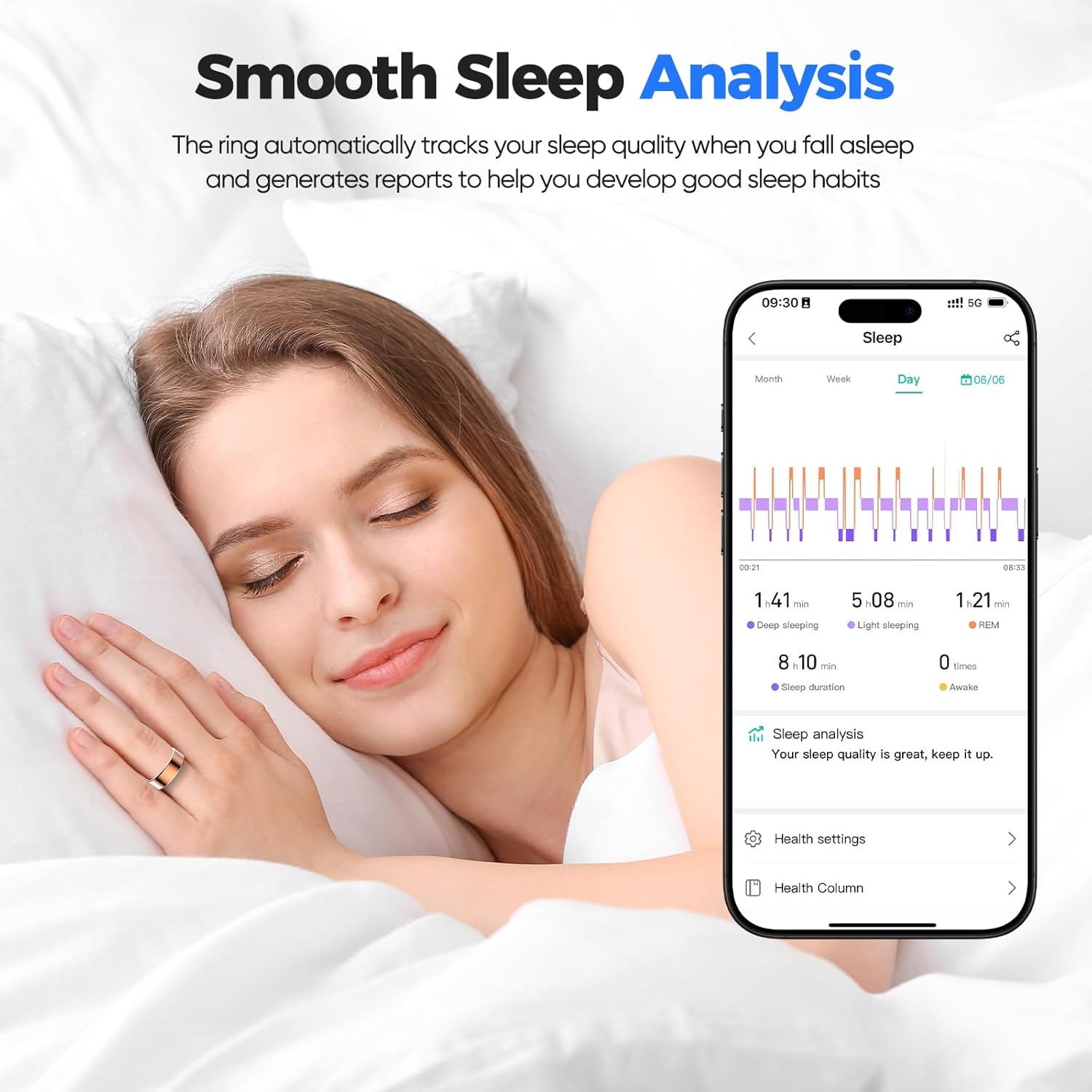 BIEMHA IP68 Waterproof Smart Ring - Fitness & Health Tracker with Sleep/Exercise Monitoring, Unisex for Women Men, iOS & Android Compatible, Long Lasting Battery Life, No Subscription (Silver, 7)