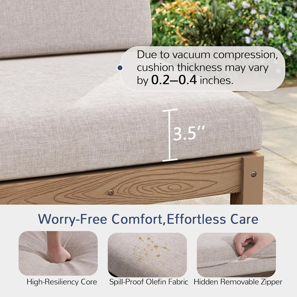 Stoog Patio Furniture Set, 6-Piece Modular Outdoor Sectional Sofa - Convertible Layout, Waterproof HIPS Frame & Quick-Dry Olefin Cushions, Teak
