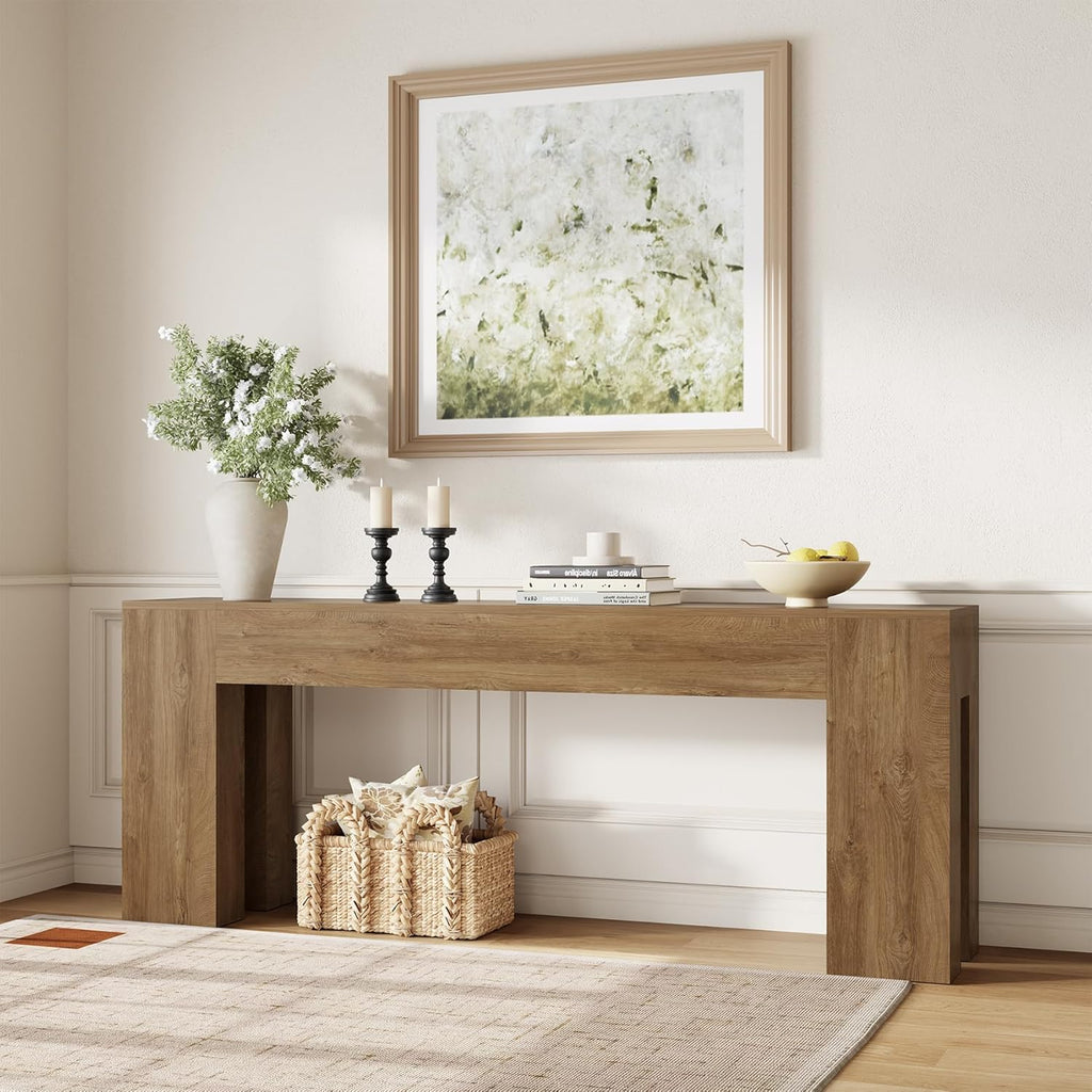Epecoya Extra Long Sofa Console Table for Entryway Living Room, 79-Inch Farmhouse Wood Behind Couch Table, Rectangular Accent Console with Wooden Double Base for Hallway Foyer Entrance, Natural Oak