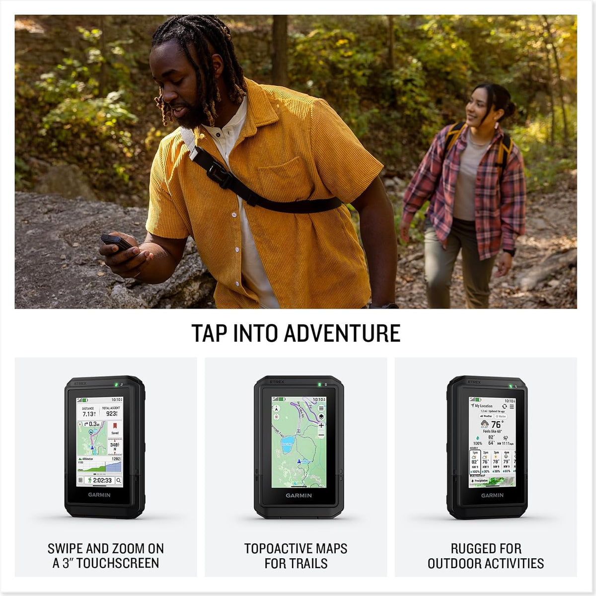 Garmin eTrex® Touch, Rugged, Easy-to-Use GPS Handheld Navigator, Color Touchscreen, Preloaded Maps with Routable Trails and Roads, Long Battery Life for Hiking and All Outdoor Activities