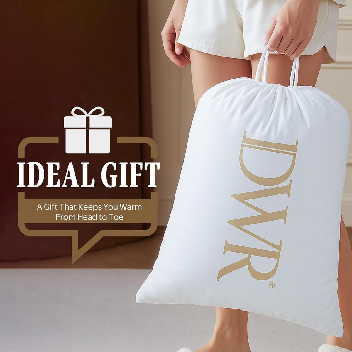 DWR Luxury Feather Down Fiber Comforter King Size, Ultra-Soft Egyptian Cotton-Blend Fabric, High FP Medium Weight for All Season Hotel Style Fluffy Duvet Insert with Ties (106"x90", White)