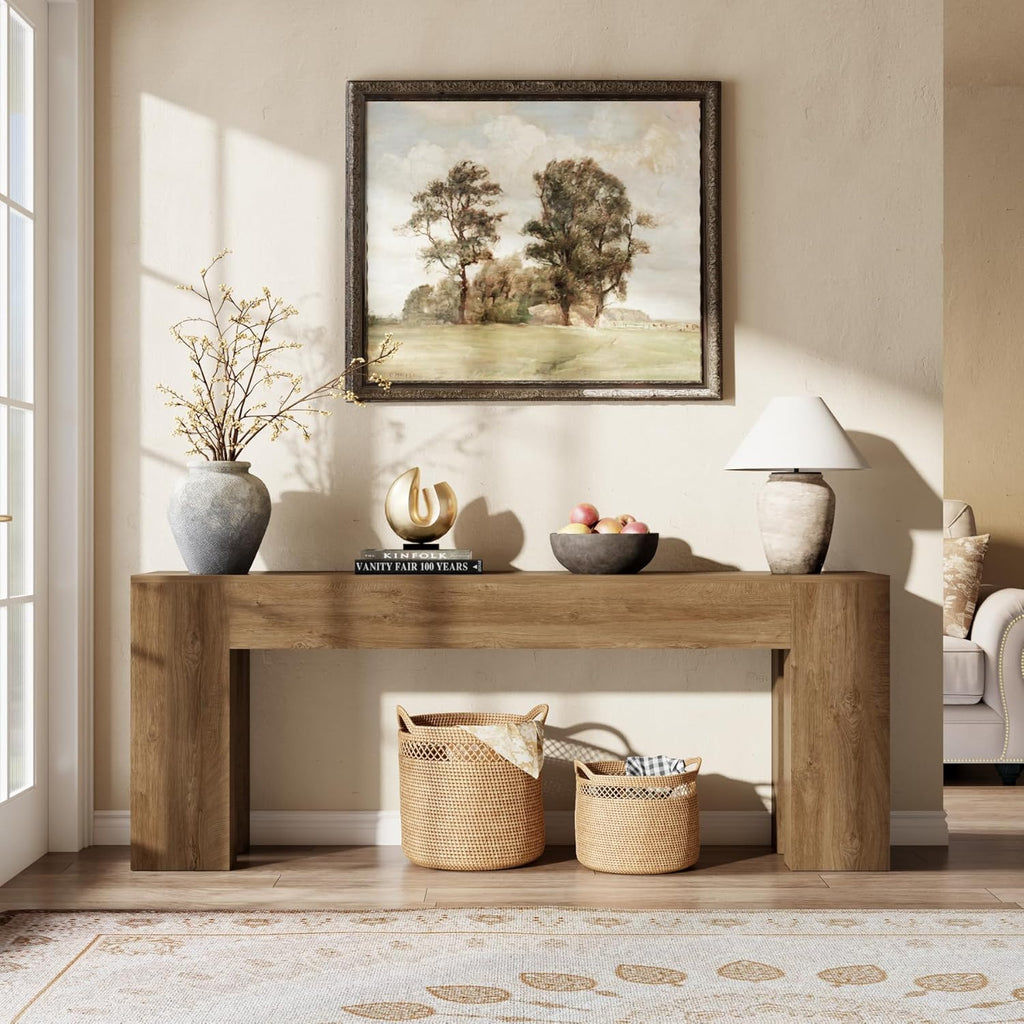 Epecoya Extra Long Sofa Console Table for Entryway Living Room, 79-Inch Farmhouse Wood Behind Couch Table, Rectangular Accent Console with Wooden Double Base for Hallway Foyer Entrance, Natural Oak