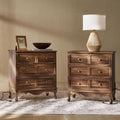 HULALA HOME 3-Drawer Nightstand with Charging Station, Drawer Organizer with Wood Legs, Farmhouse Solid Wood Nightstand Set of 2(Walnut)