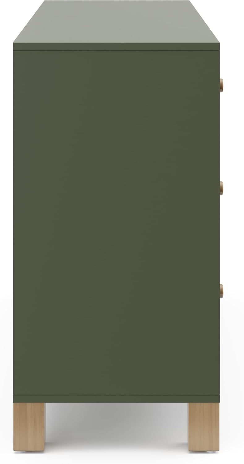 Storkcraft California 6-Drawer Double Dresser (Olive with Driftwood) - GREENGUARD Gold Certified, Interlocking Drawer System, Dresser Drawer Organizer for Kids Bedroom