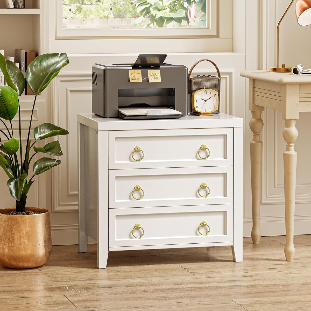Huuger 23.6 Inch Night Stand with Charger Station and USB-C Port, 3 Drawer Nightstand, Larger Wider Bedside Table, Modern Side End Table, for Bedroom, White Nightstand