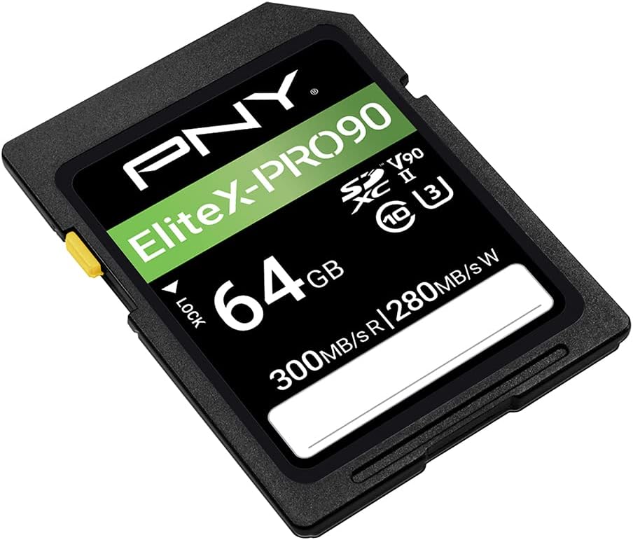 PNY 64GB EliteX-PRO90 UHS-II SDXC Memory Card – R300MB/s W280MB/s, U3, V90, 8K UHD, Full HD, UHS-II for Professional Photographers & Content Creators, DSLR, Mirrorless Cameras, Advanced Video Cameras