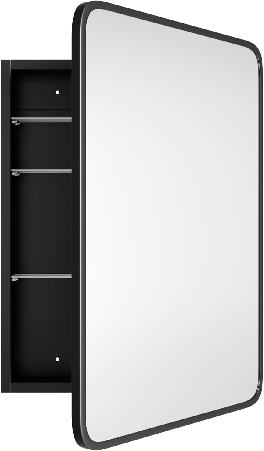 AGDULL Vintage-Style Bathroom Medicine Cabinet, Surface Mount or Recessed, Wood Wall Cabinet with Black Metal Frame Curved Mirror, Overall 20" W x 30" H