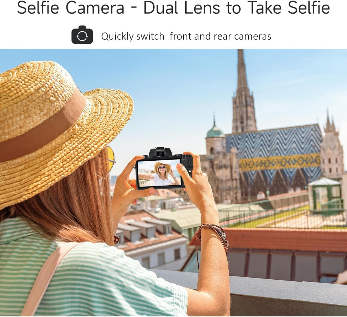 8K Digital Camera, 64MP WiFi Cameras for Photography with 4" Touchscreen, 16X Zoom Autofocus Professional Dual Camera, 3000MAh Battery, 32GB TF Card, Flash, Lens Hood