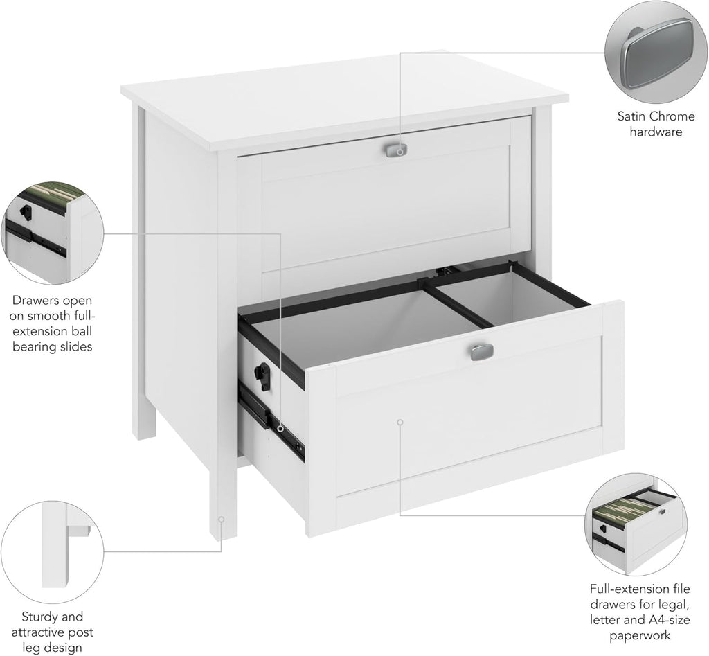 Bush Home Broadview 2 Drawer Lateral File Cabinet in Pure White
