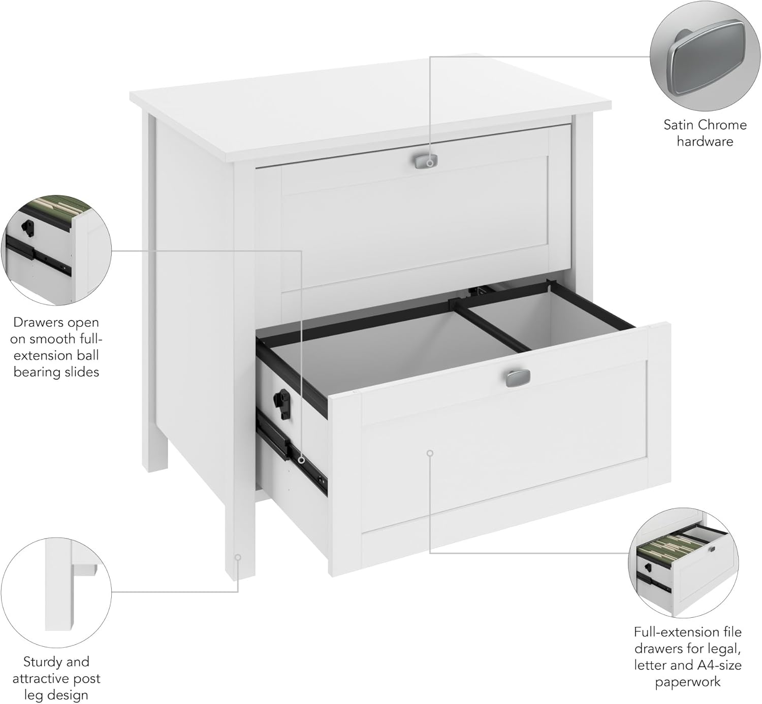 Bush Home Broadview 2 Drawer Lateral File Cabinet in Pure White