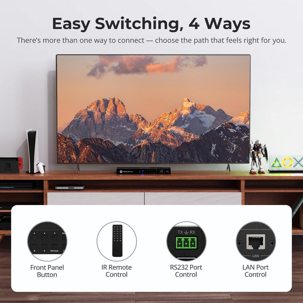TESmart 16×1 HDMI Switch 16 in 1 Out 4K HDMI Switcher with IR Remote 4K@60hz 16 Port HDMI Switch Box HDCP 2.2,Auto Switch,19-inch Rack-Ears Mount,LAN Port Control,Auto Scan Switch