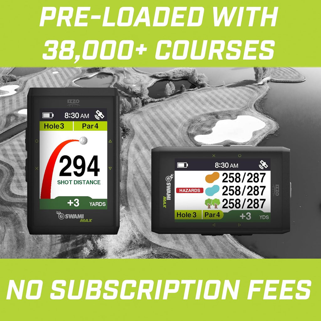 Izzo Golf Swami Max Handheld GPS Unit - Rangefinder Golf GPS with Oversized Large Color Screen for Measuring Golf Distances, Black