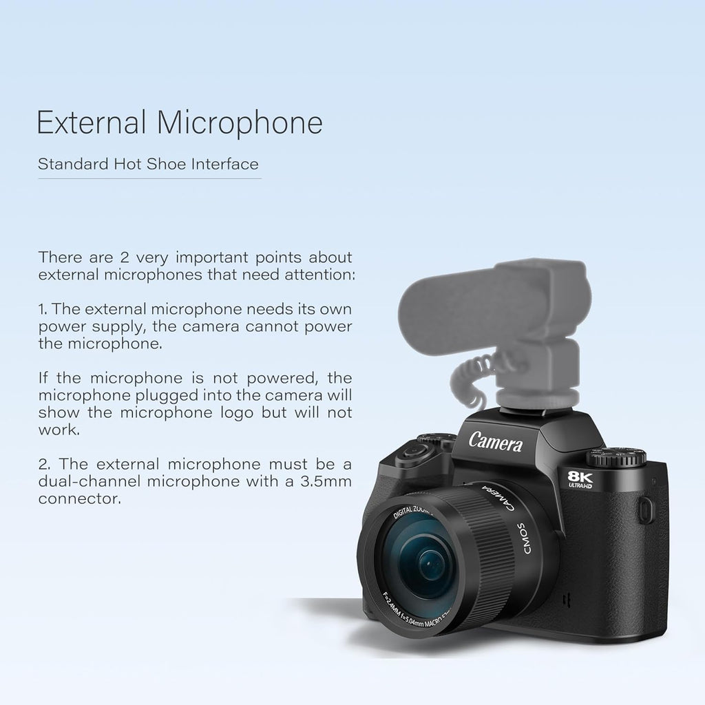 8K Digital Camera, 64MP WiFi Cameras for Photography with 4" Touchscreen, 16X Zoom Autofocus Professional Dual Camera, 3000MAh Battery, 32GB TF Card, Flash, Lens Hood