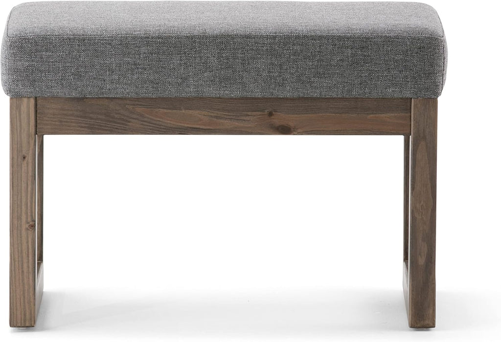 SIMPLIHOME Milltown Small Ottoman Bench - 27" Wide x 18" High Upholstered Linen Look Fabric Rectangle Footstool Ottoman in Grey, Contemporary Bench for Entryway with Cushioned Seat, Assembled