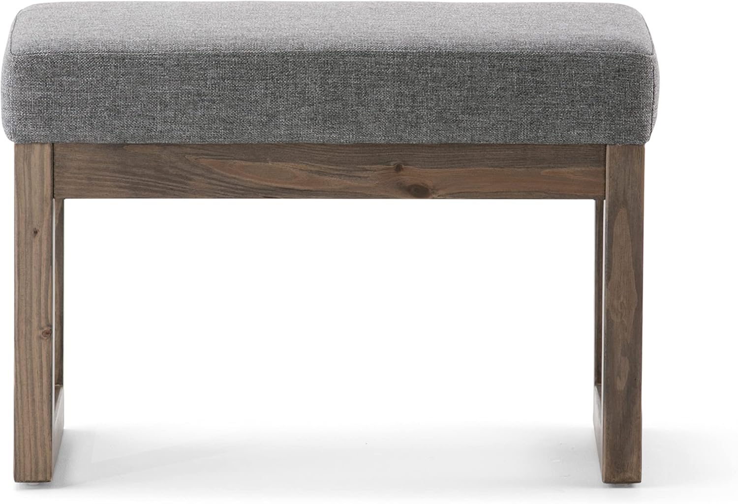 SIMPLIHOME Milltown Small Ottoman Bench - 27" Wide x 18" High Upholstered Linen Look Fabric Rectangle Footstool Ottoman in Grey, Contemporary Bench for Entryway with Cushioned Seat, Assembled