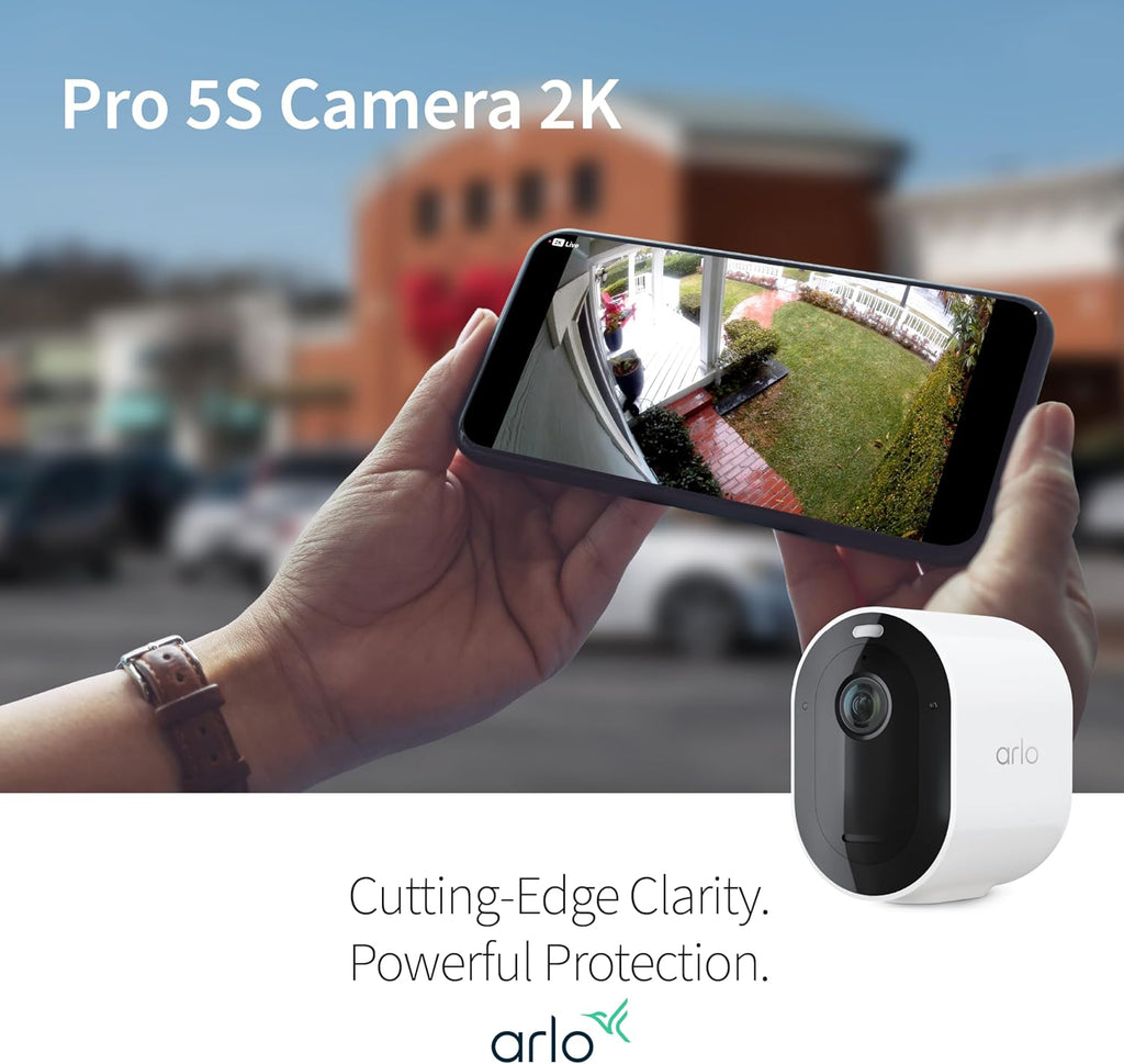 Arlo Pro 5S 2K HDR wireless outdoor security camera, color night vision, 160° FOV, rechargeable battery, weatherproof, 4-camera kit, white
