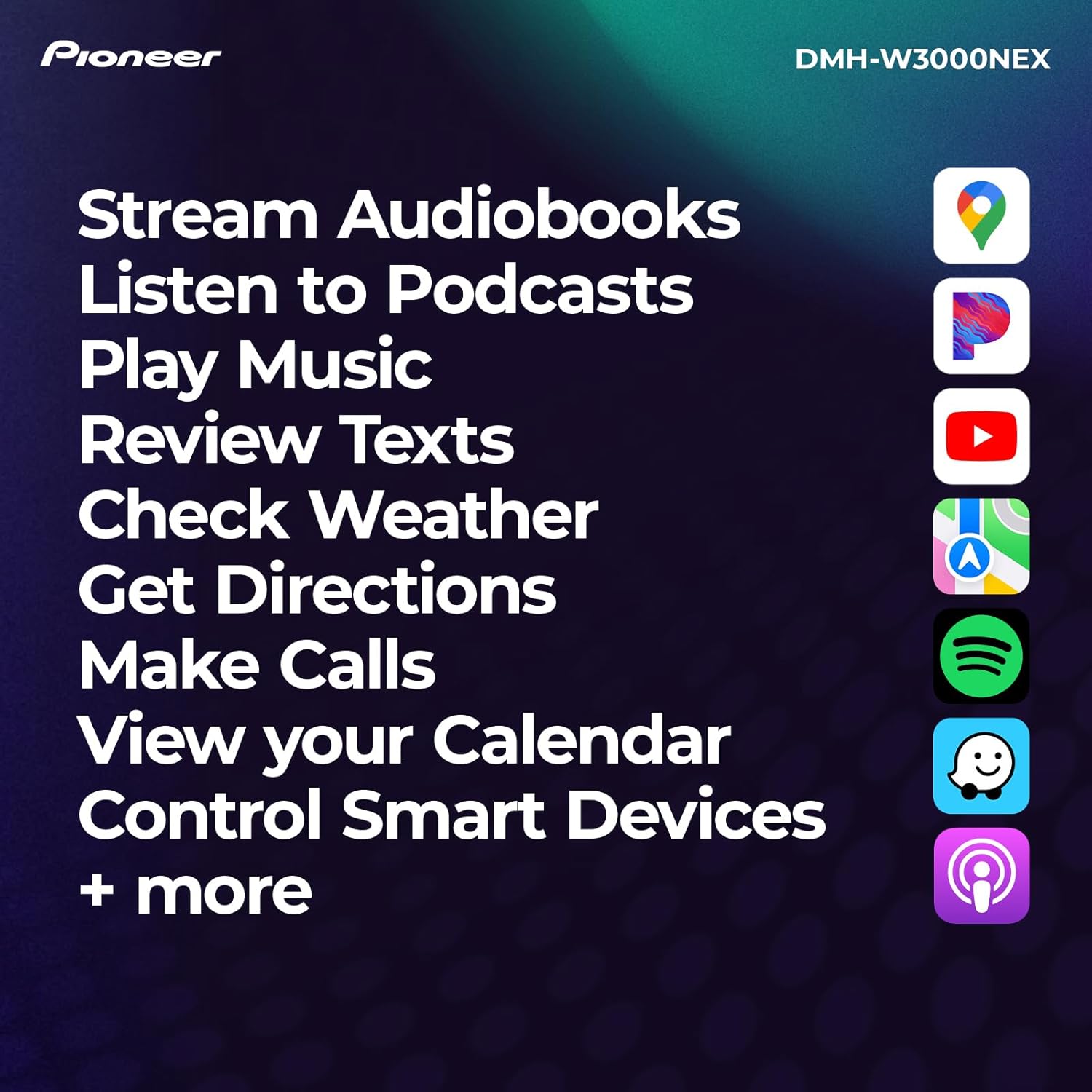 Pioneer DMH-W3000NEX 6.8" Double Din Multimedia Digital Media Receiver, Wireless Apple CarPlay and Android Auto, Bluetooth, Backup Camera Compatible, Touchscreen, One Touch Navigation