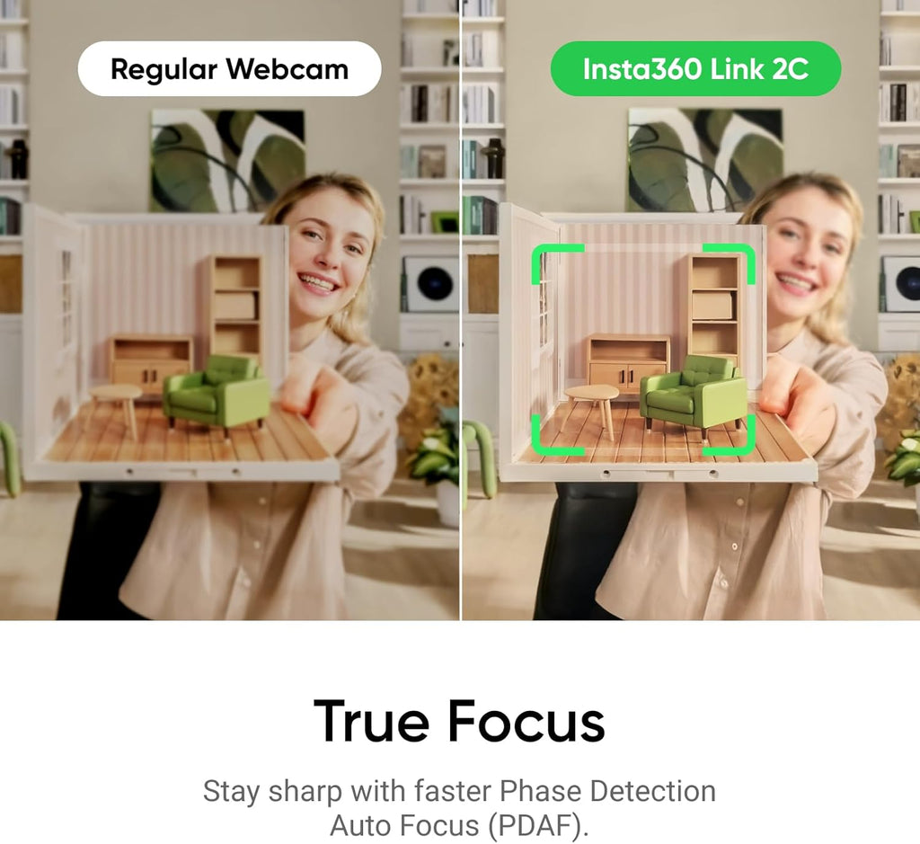 Insta360 Link 2C - 4K Webcam for PC/Mac, Streaming Computer Camera with Auto Framing, 1/2" Sensor, HDR, AI Noise-Canceling Mic, Gesture Control, Webcam for Desktop Video Calls, Zoom, Teams, Twitch
