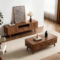 BERRYMERRY Fluted Wave TV Stand and Coffee Table Set of 2, Mid Century Modern Lift Top Coffee Table and Entertainment Center for Living Room (Walnut)