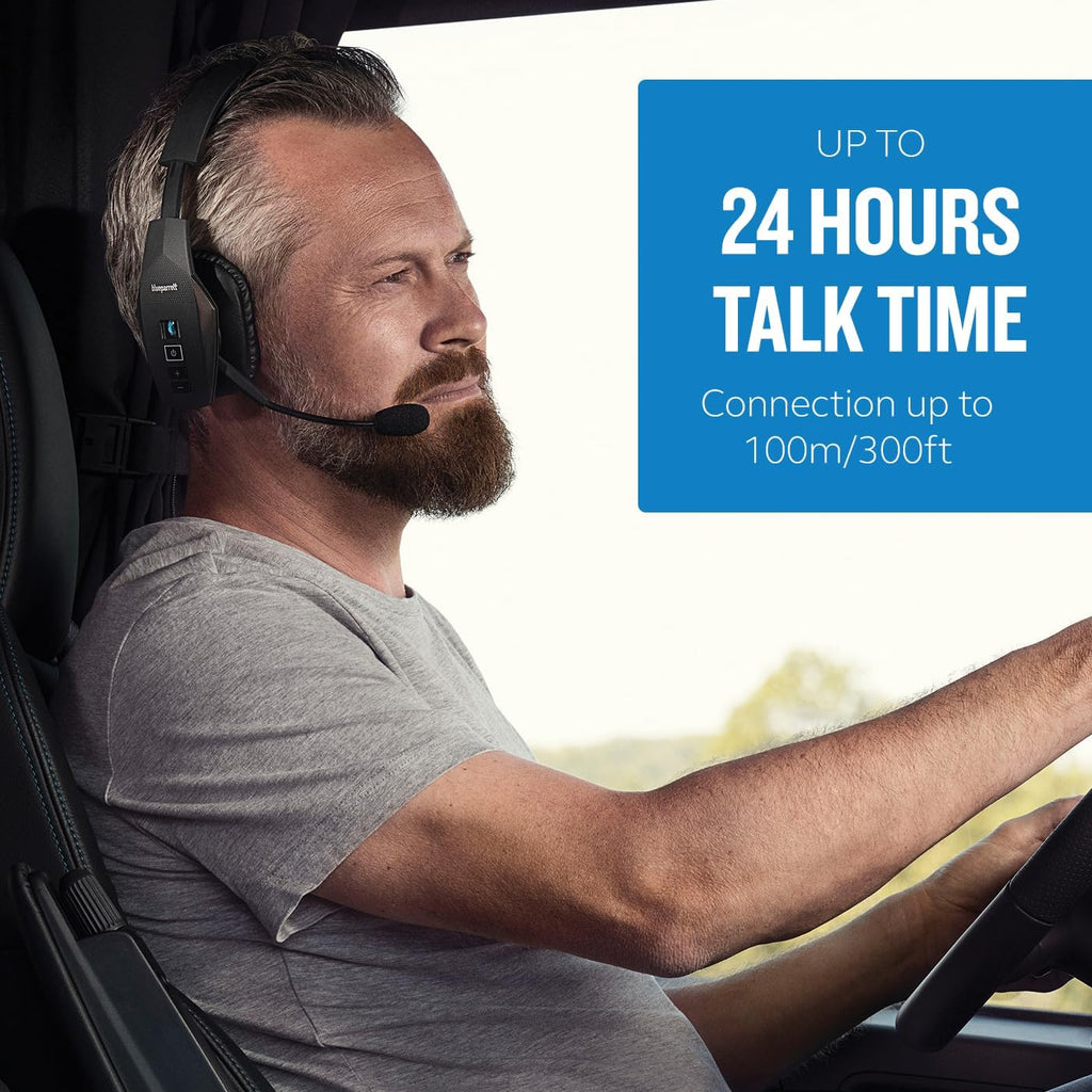 BlueParrott B350-XT Mono Bluetooth Wireless Headphones 96% Noise Canceling Over Head Trucker Headset with Mic, Adjustable Lightweight Headband, IP54-Rated Protection, 24 hrs. Talk Time, Black