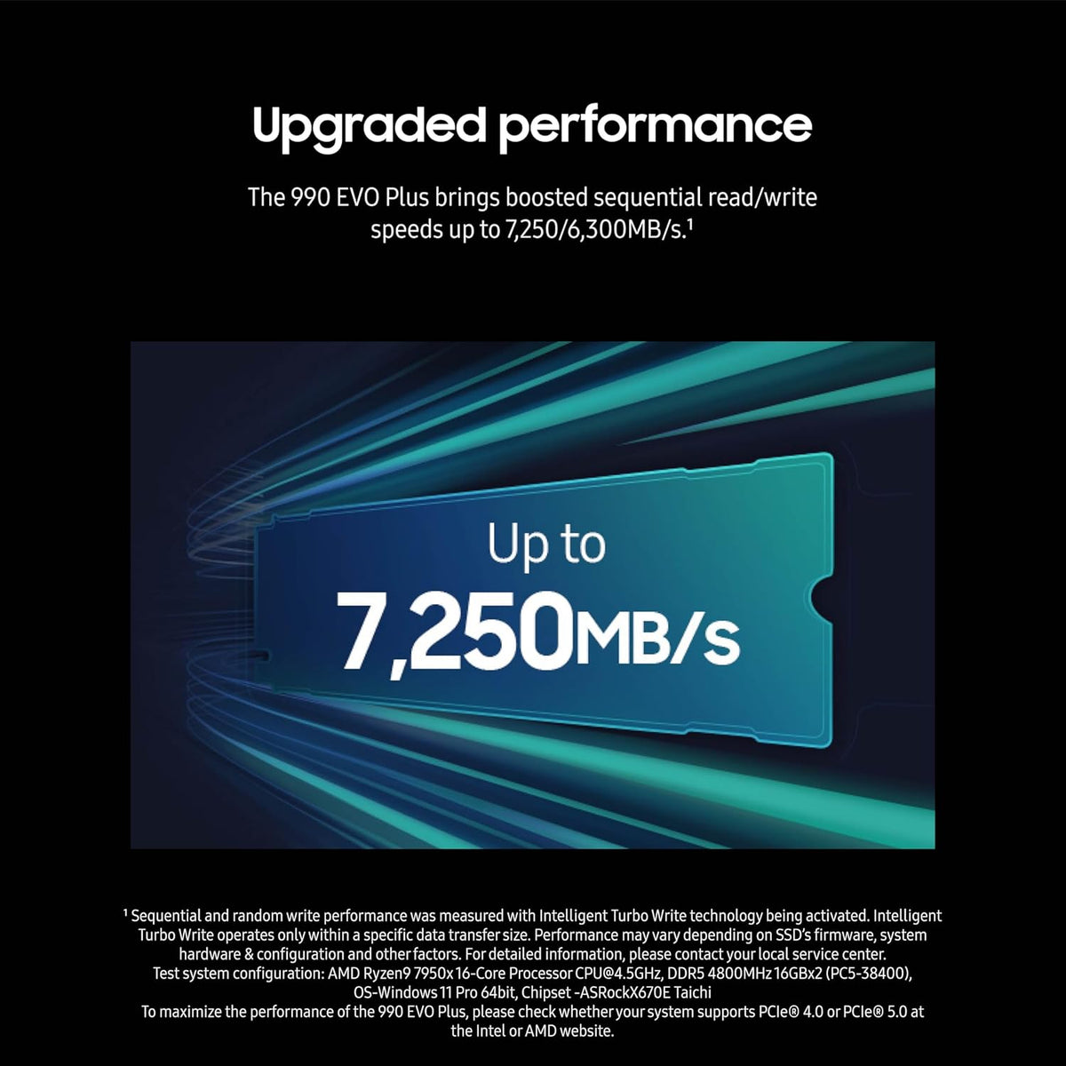 Samsung 990 EVO Plus SSD 1TB, PCIe Gen 4x4, Gen 5x2 M.2 2280, Speeds Up-to 7,150 MB/s, Upgrade Storage for PC/Laptops, HMB Technology and Intelligent Turbowrite 2.0, (MZ-V9S1T0B/AM)