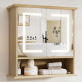 Bathroom Medicine Cabinet with Mirror, Lighted Storage Cabinet Wall Mounted with Doors & Adjustable Wood Shelf, Modern Bathroom Mirror with LED Lights Defogger for Makeup Laundry/Living Room, Oak