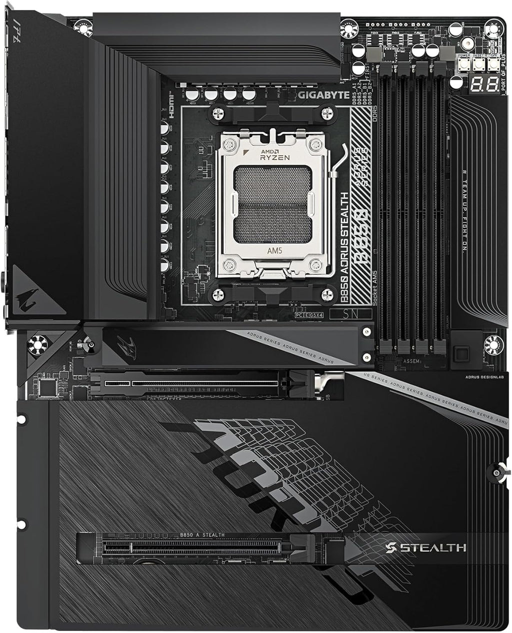 GIGABYTE B850 AORUS Stealth Reverse-Connect ATX Motherboard, Support AMD Socket AM5 Processors, DDR5, 14+2+2 Power Phase, 4X M.2, PCIe 5.0, USB-C, WIFI7, 5GbE LAN, EZ-Latch, 5-Year Warranty