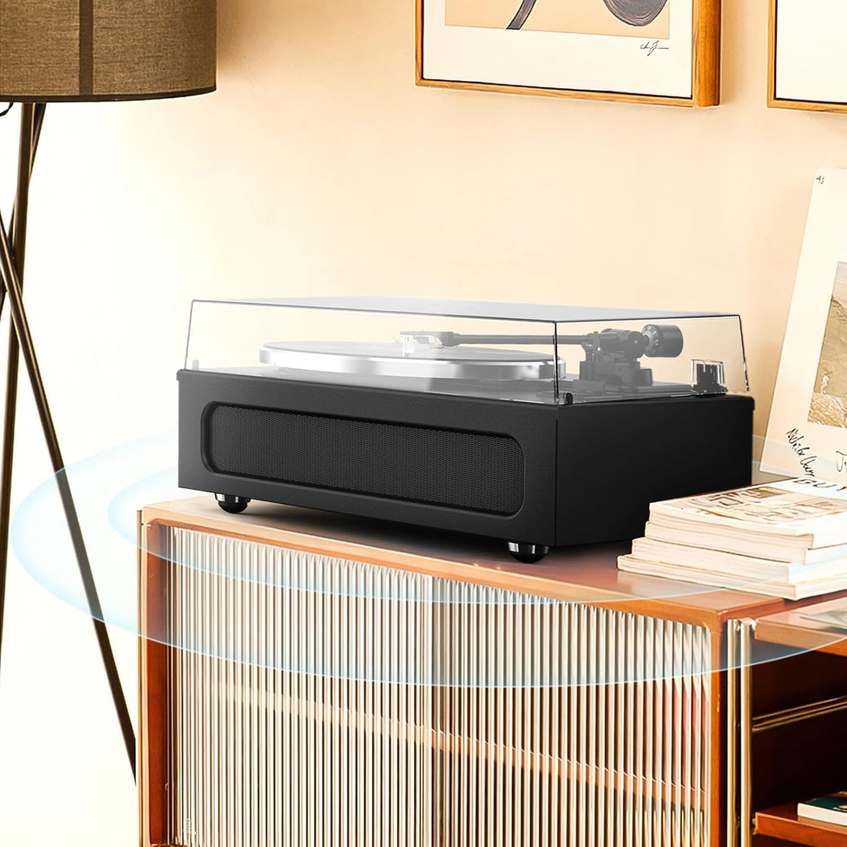 Record Player All-in-One Classic Turntable for Vinyls Records Built-in 4 Stereo Speakers High Fidelity Audio AT-3600L Phono Belt Drive Vinyl Players BT Wireless Pariing Aux-in RCA Auto Stop Pure Black