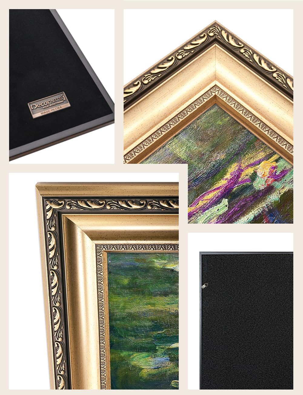 DECORARTS - Water Lilies Claude Monet Giclee Fine Art Print in Embossed Gold Frame. Framed Size: 36x22