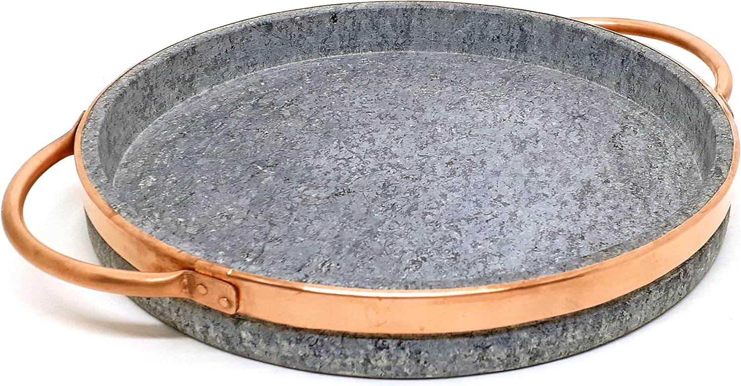 12-inch Soapstone Deep Dish Pizza Pan with Copper Handles – Authentic Chicago Style Pizza Stone – Naturally Non-Stick, Chemical-Free Baking Stone for Oven