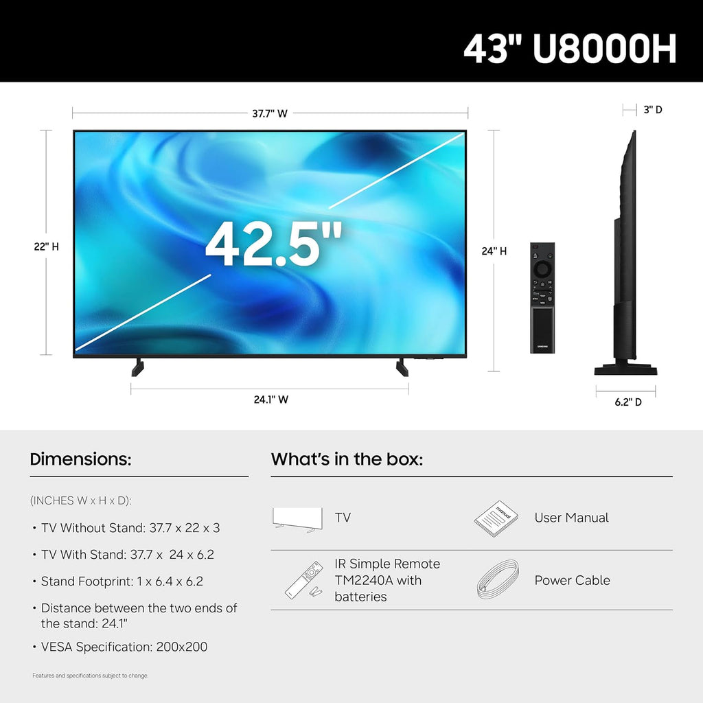 Samsung 43-Inch Class Crystal UHD U8000H Series Samsung Vision AI Smart TV (2026 Model, 43U8000H) Crystal Processor 4K, Endless Free Content, Motion Xcelerator, Color Booster, Alexa Built-in
