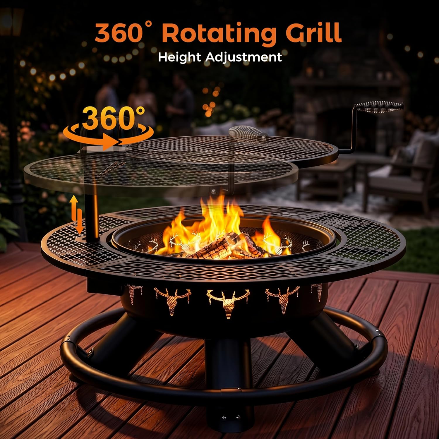 BALI OUTDOORS Fire Pit with Poker, Outdoor Fire Pit Extra Large, Wood Burning Firepits for Outside with Grill, 47 inch
