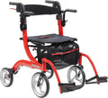 Drive Medical Nitro Duet Dual Function Foldable Rollator Walker & Transport Wheelchair for Seniors & Adults - Hand Activated Brakes & Back Support - Large Front Wheels - Red