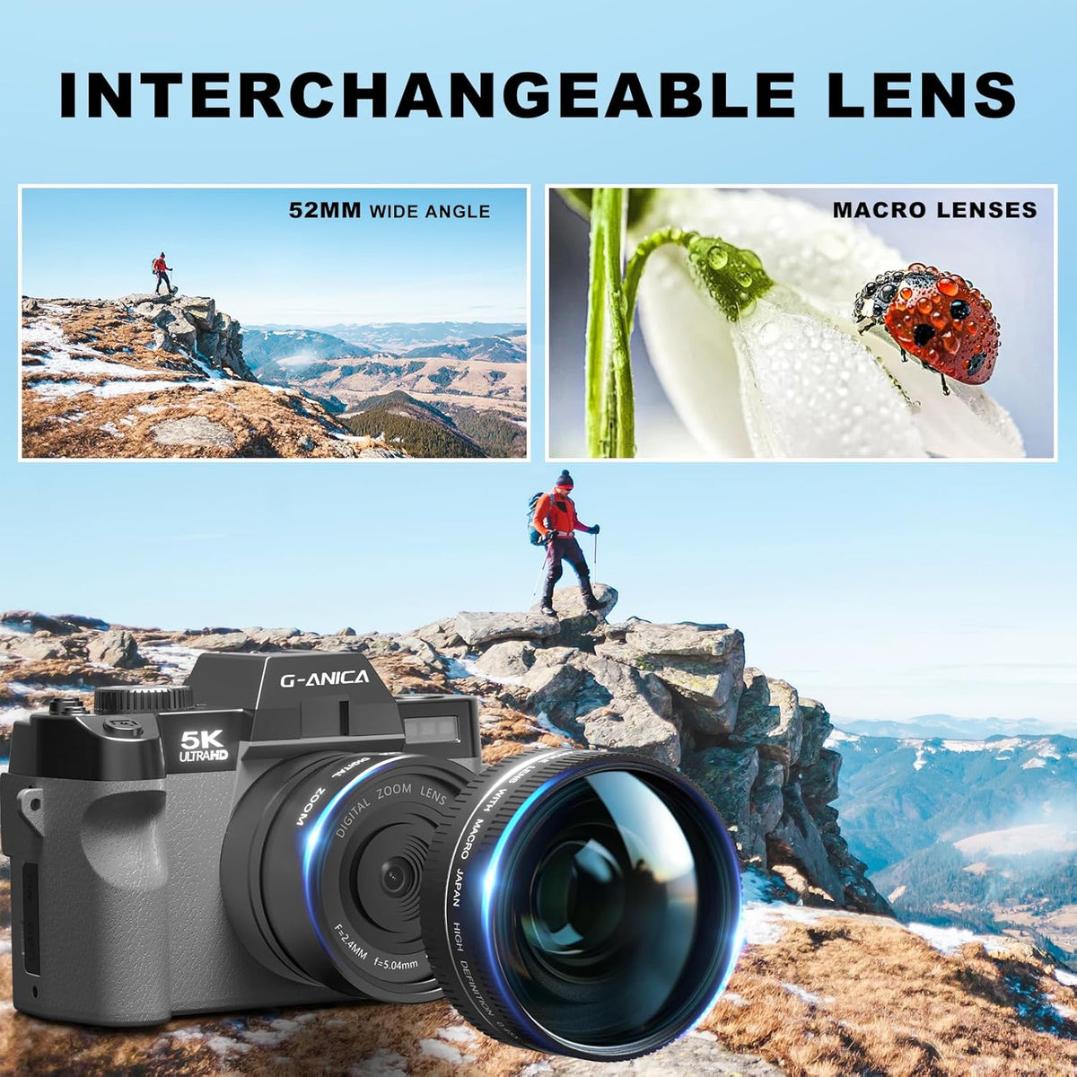5K Digital Camera for Photography, 64MP Vlogging Camera Kit with 180 Flip Screen, Compact Camera with 64GB TF Card, WiFi, and Wide-Angle & Macro Lens, Autofocus 16X Zoom for Beginners (Black)