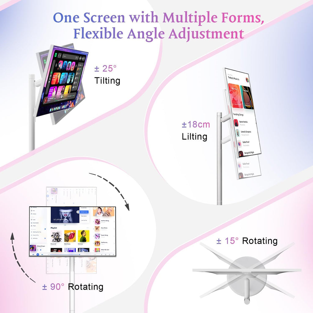 VLH 27" Smart Portable TV On Wheels | Cordless Rolling Touchscreen TV | 6GB RAM + 128GB Storage | EDLA-Certified Android 15 OS | | Full Swivel Rotation | Voice Remote Control