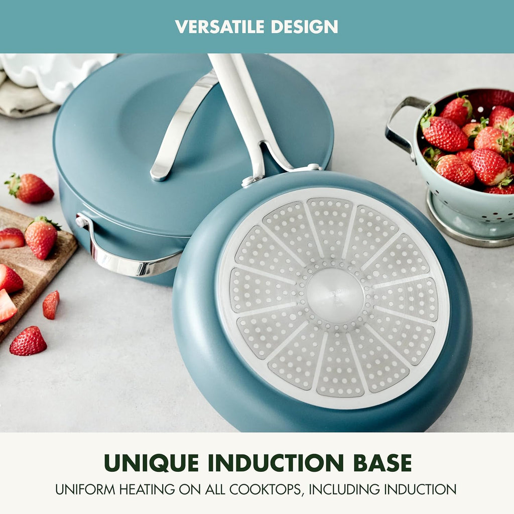 GreenPan Nova 10-Piece Cookware Pots & Pans Set, Oprah's Favorite Things 2024, PFAS-Free Ceramic Nonstick, Fry, Sauté, Stockpot, Utensils, Lids, Induction Suitable, Dishwasher & Oven Safe, Deep Teal