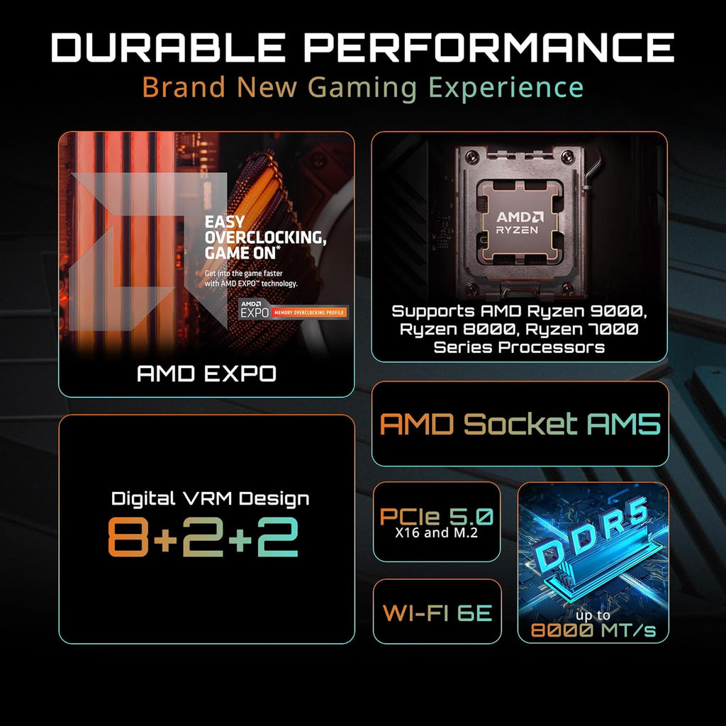 GIGABYTE B650E Eagle WIFI6E AMD AM5 ATX Motherboard, Supports Ryzen 9000/8000/7000 Series, DDR5, 8+2+2 Power Phase, 3X M.2, PCIe 5.0, USB-C 3.2 Gen 1, Wi-Fi 6E, 2.5GbE, Q-Flash, EZ-Latch, RGB Fusion