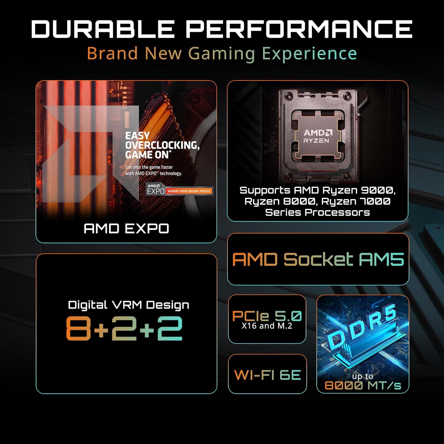 GIGABYTE B650E Eagle WIFI6E AMD AM5 ATX Motherboard, Supports Ryzen 9000/8000/7000 Series, DDR5, 8+2+2 Power Phase, 3X M.2, PCIe 5.0, USB-C 3.2 Gen 1, Wi-Fi 6E, 2.5GbE, Q-Flash, EZ-Latch, RGB Fusion