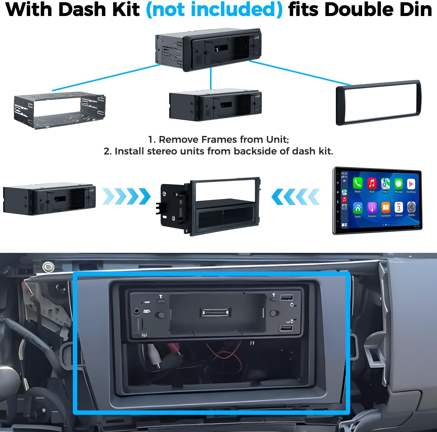 PLZ 10.1" Wireless Single Din Car Radio Stereo with Apple Carplay Android Auto Touch Screen, Car Play Audio Receivers Headunit, Bluetooth 5.3, Backup Camera, 240W, 2 Subwoofers, Navigation, FM/AM, SWC